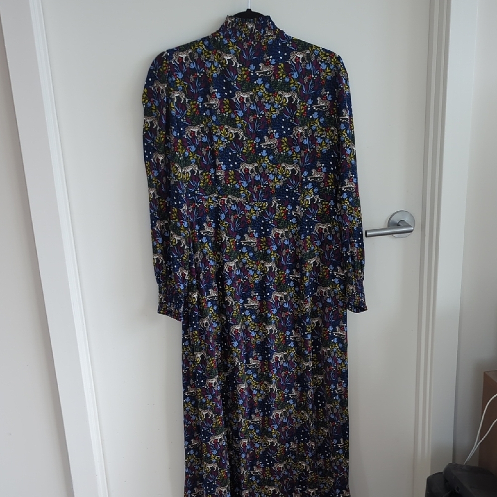 Boden Navy Cheetah Animal Print Shirtdress Maxi Length 8 - Picture 9 of 9